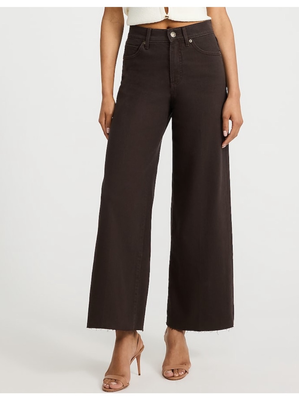 Express High Waisted Chocolate Brown Raw Hem Wide Leg Ankle Jeans